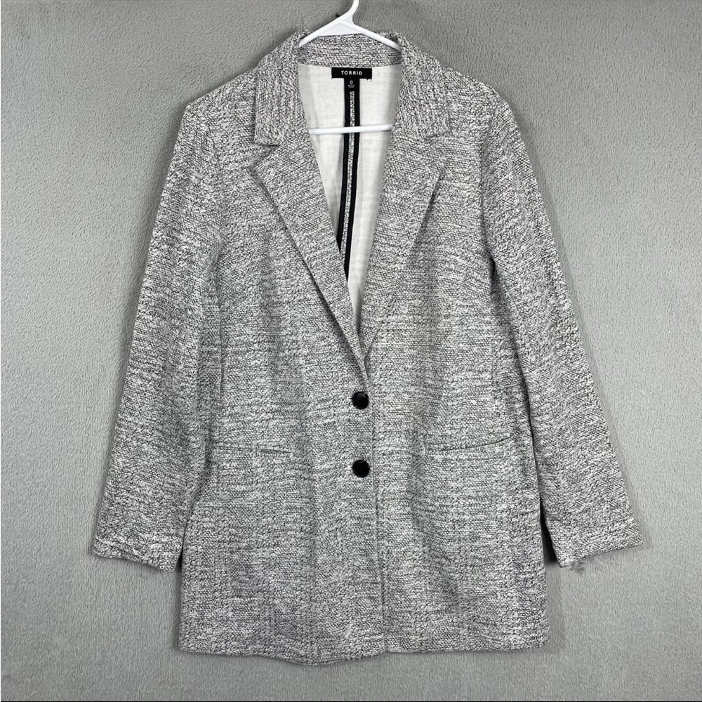 Torrid Studio Blazer Jacket Womens Size 0 Gray Boyfriend Double Knit Longline